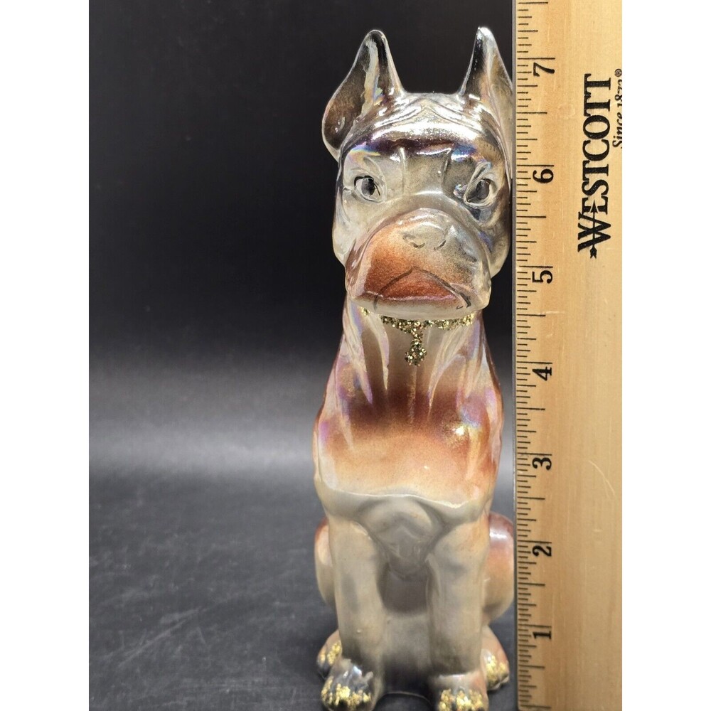 Vintage 7" Ceramic Brown Boxer Dog Figurine Japan Gold Sparkle - Picture 6 of 10